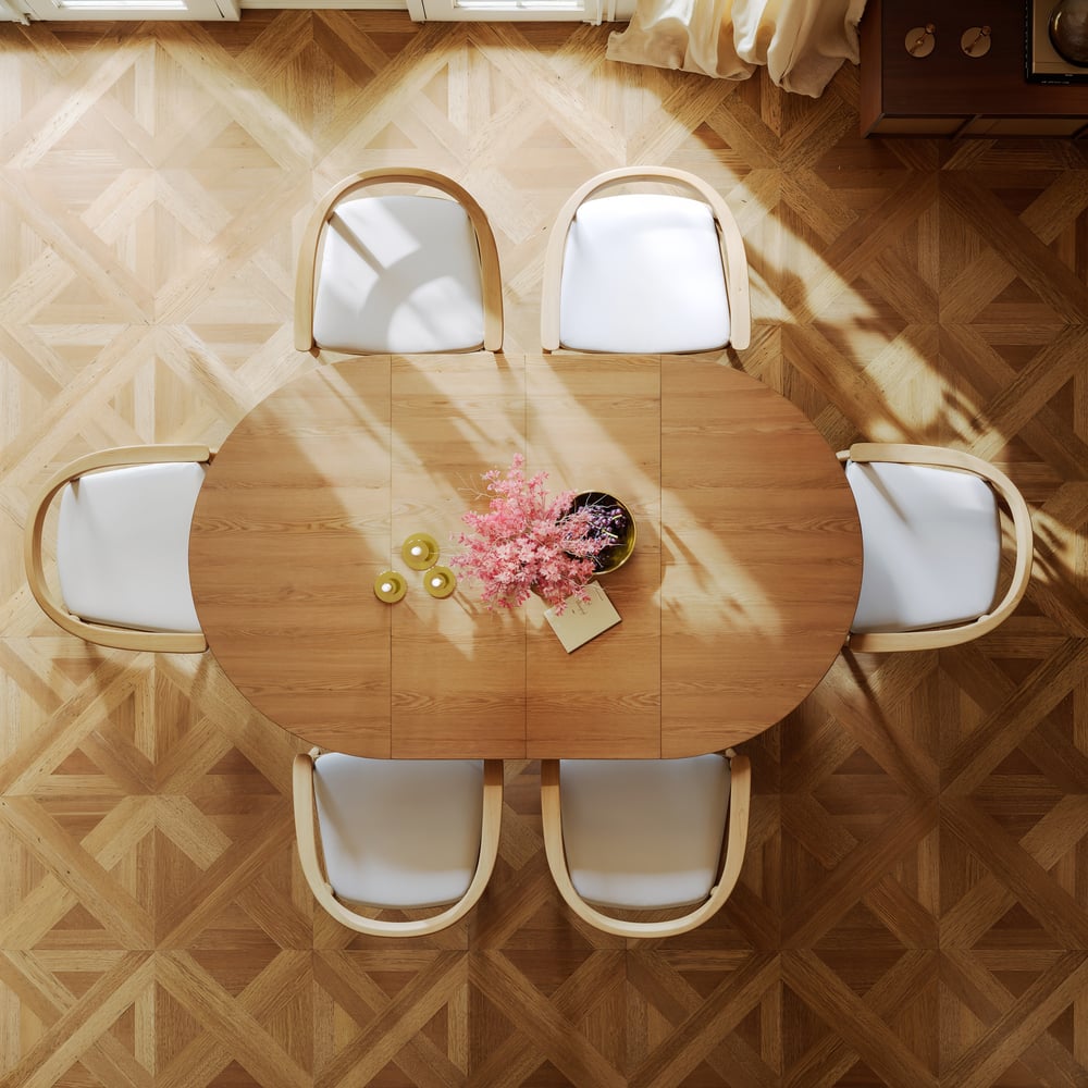 Dining Set 47"–79" Solid Wood Extendable Dining Table with 6 Chairs window image