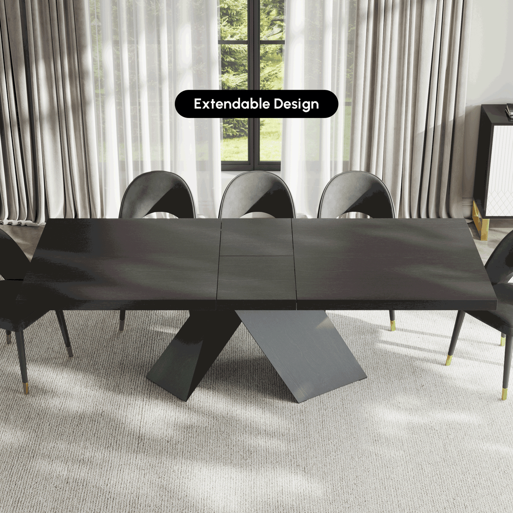 Dining Set 79"-94" Extendable Black Table with 8 Chairs window image