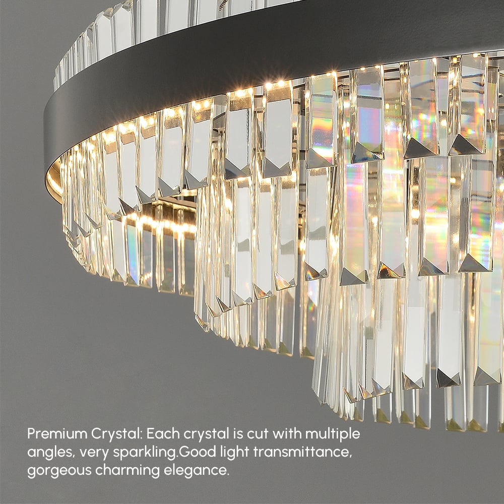 Fixedo Modern Tiered Crystal LED Chandelier in Black Light window image