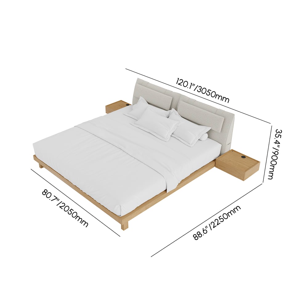 King Size Linen Bed with Floating Nightstands Bedroom Set weights dimensions image