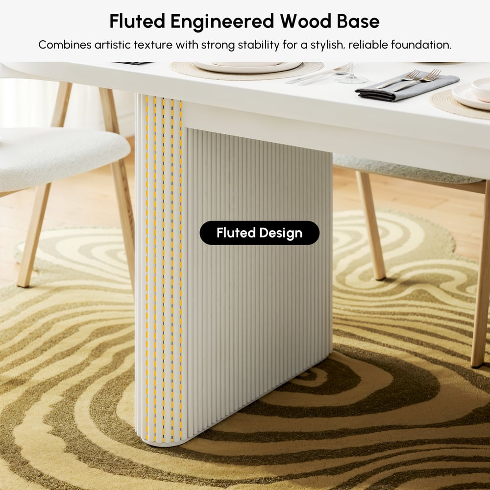 Ensemble table de salle à manger ovale extensible blanche Japandi 1600 mm à 2000 mm et 6 chaises de salle à manger image de fenêtre