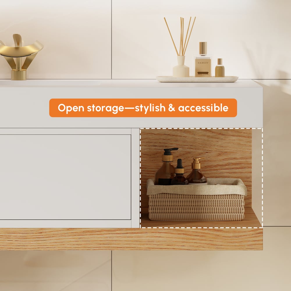 Vaidade de banheiro flutuante moderna de 1000 mm branca e natural com pia Imagem da janela
