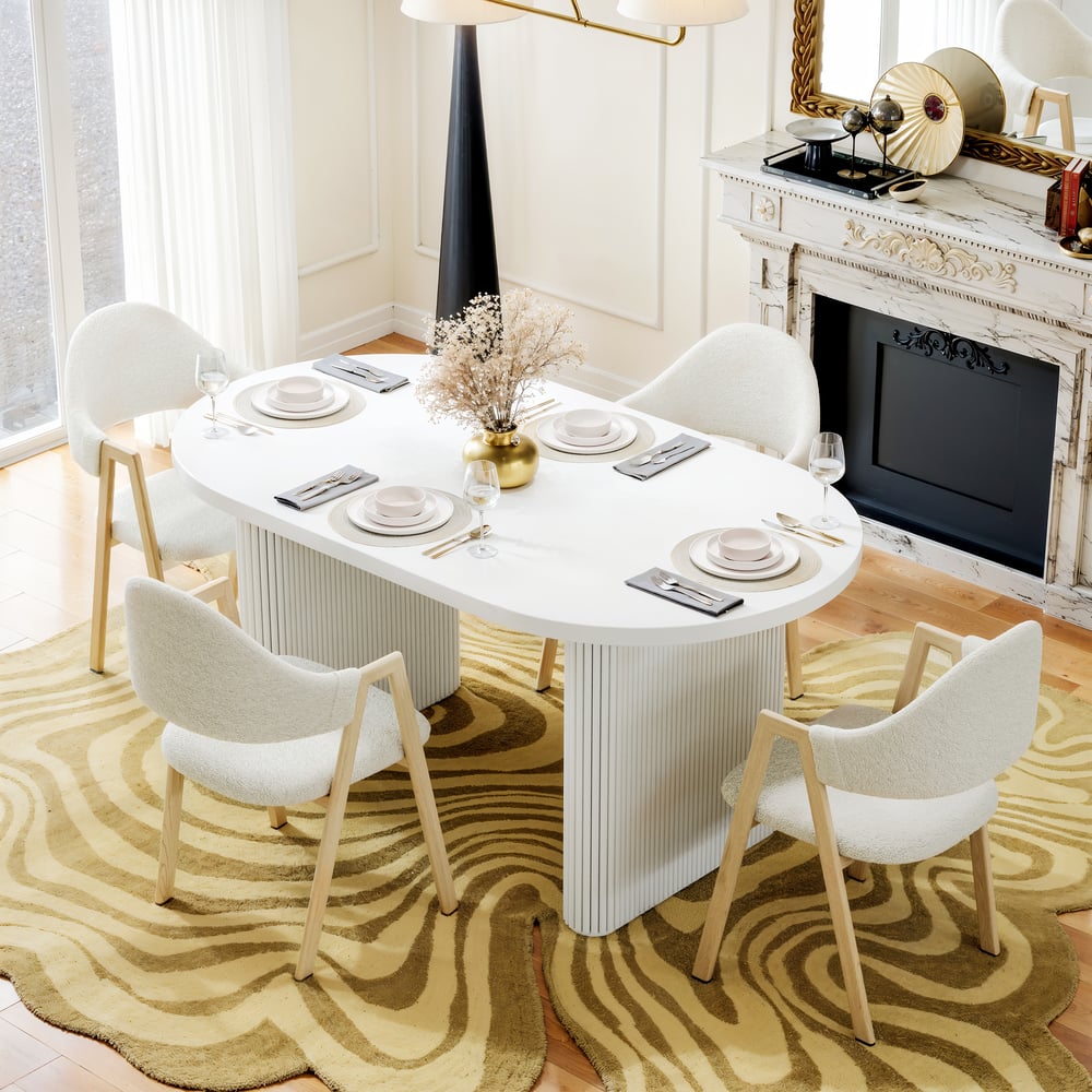 Set tavolo da pranzo ovale allungabile bianco e 4 sedie da pranzo Japandi da 1600 mm-2000 mm Immagine della finestra