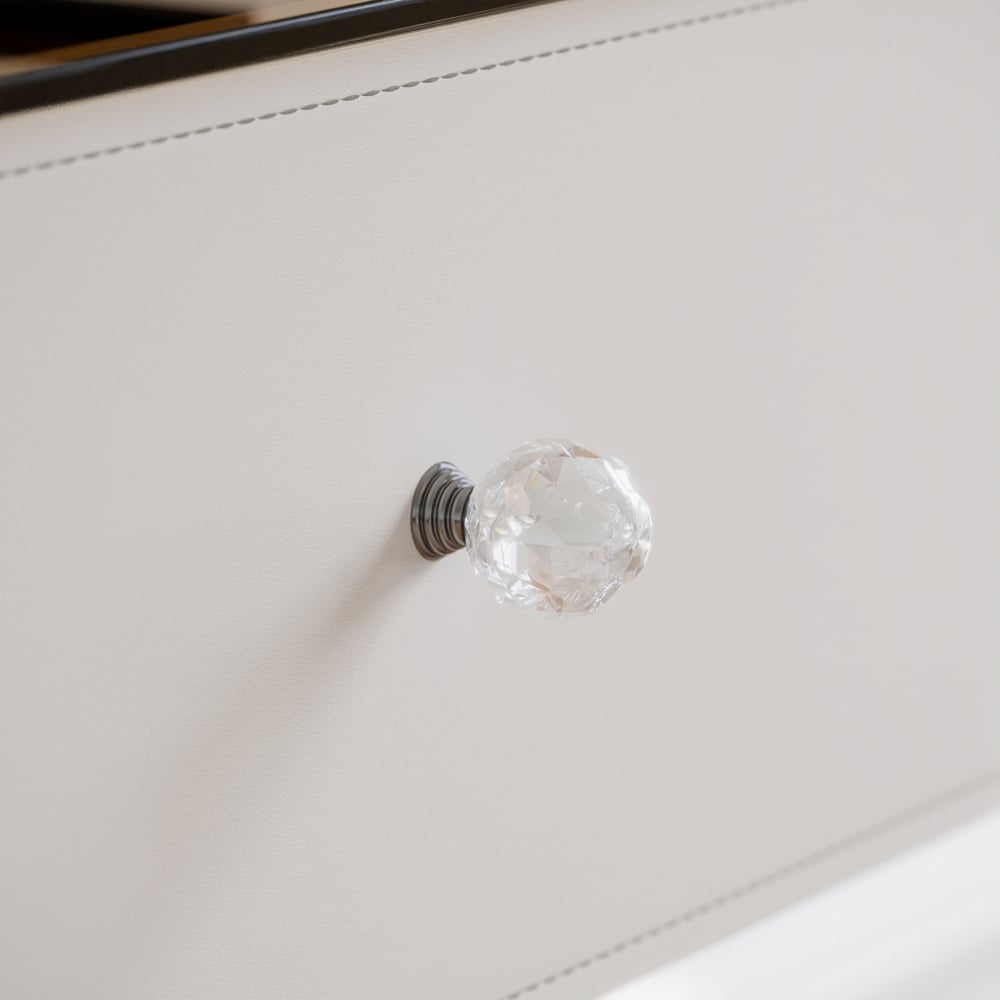 Saddle Leather Floating Makeup Vanity with Tempered Glass Top & Mirror window image