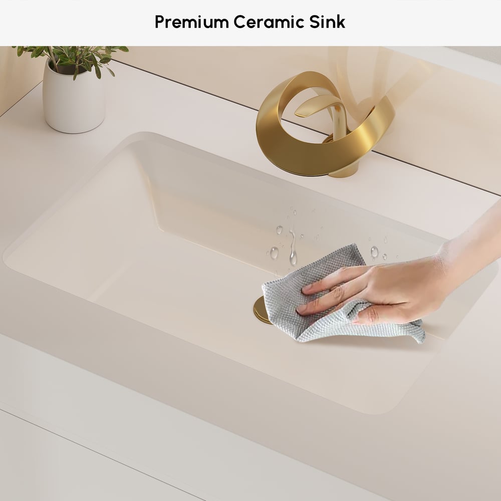 Vaidade de banheiro flutuante moderna de 1000 mm branca e natural com pia Imagem da janela