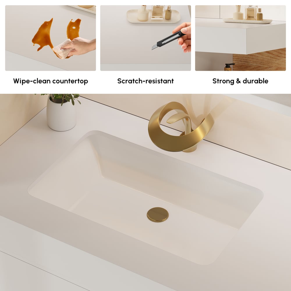 Vaidade de banheiro flutuante moderna de 1000 mm branca e natural com pia Imagem da janela