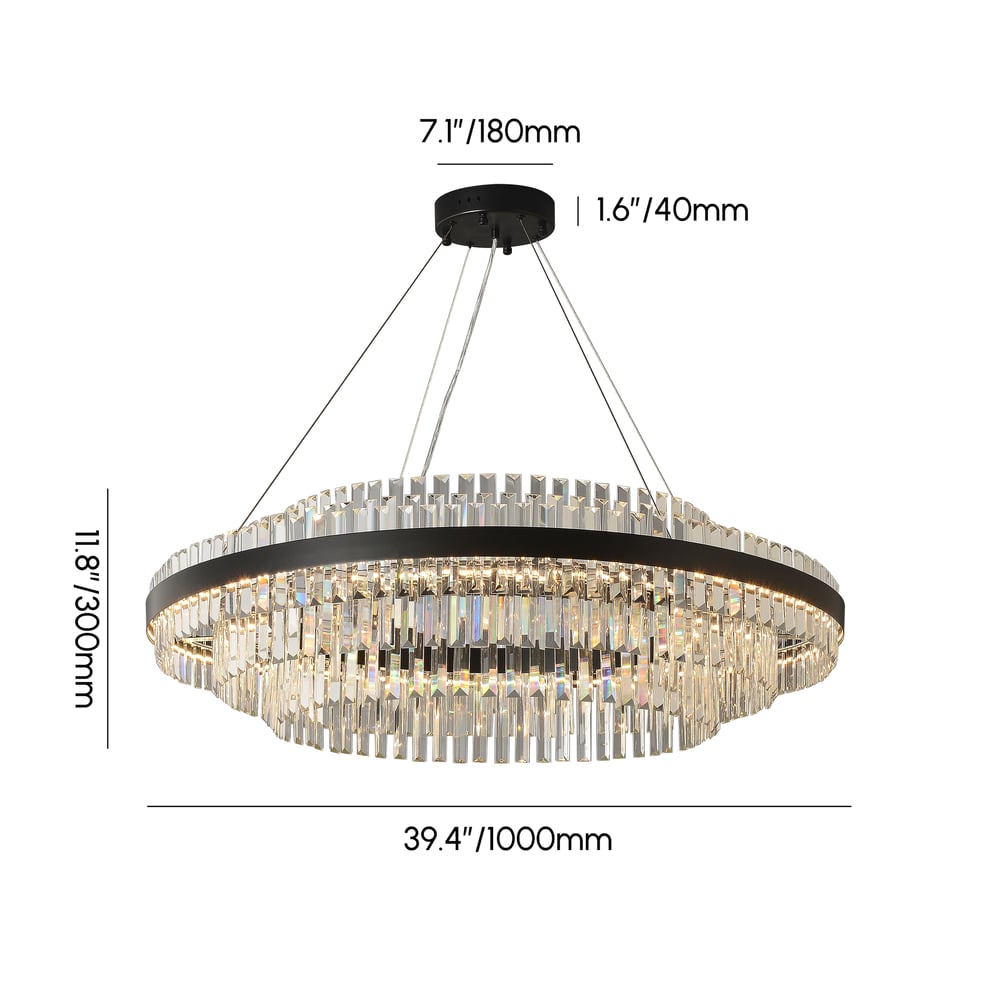 Fixedo Modern Tiered Crystal LED Chandelier in Black Light weights dimensions image