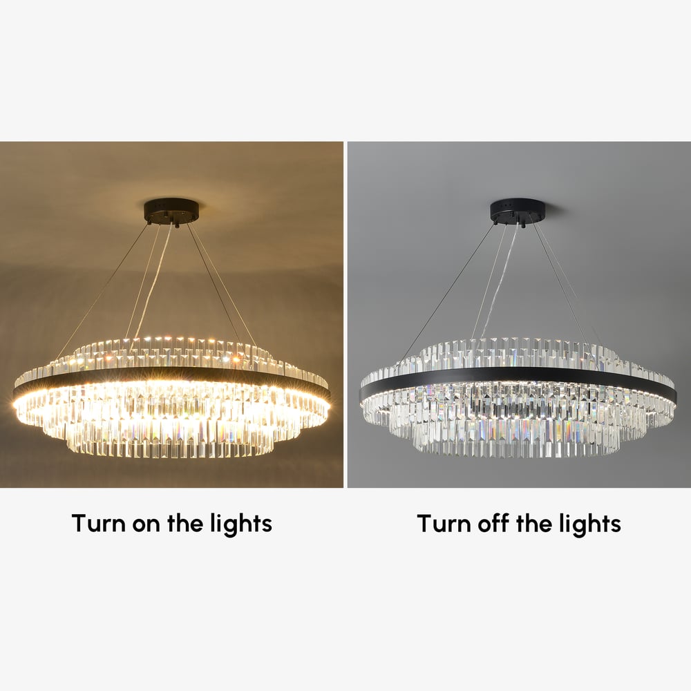Fixedo Modern Tiered Crystal LED Chandelier in Black Light window image