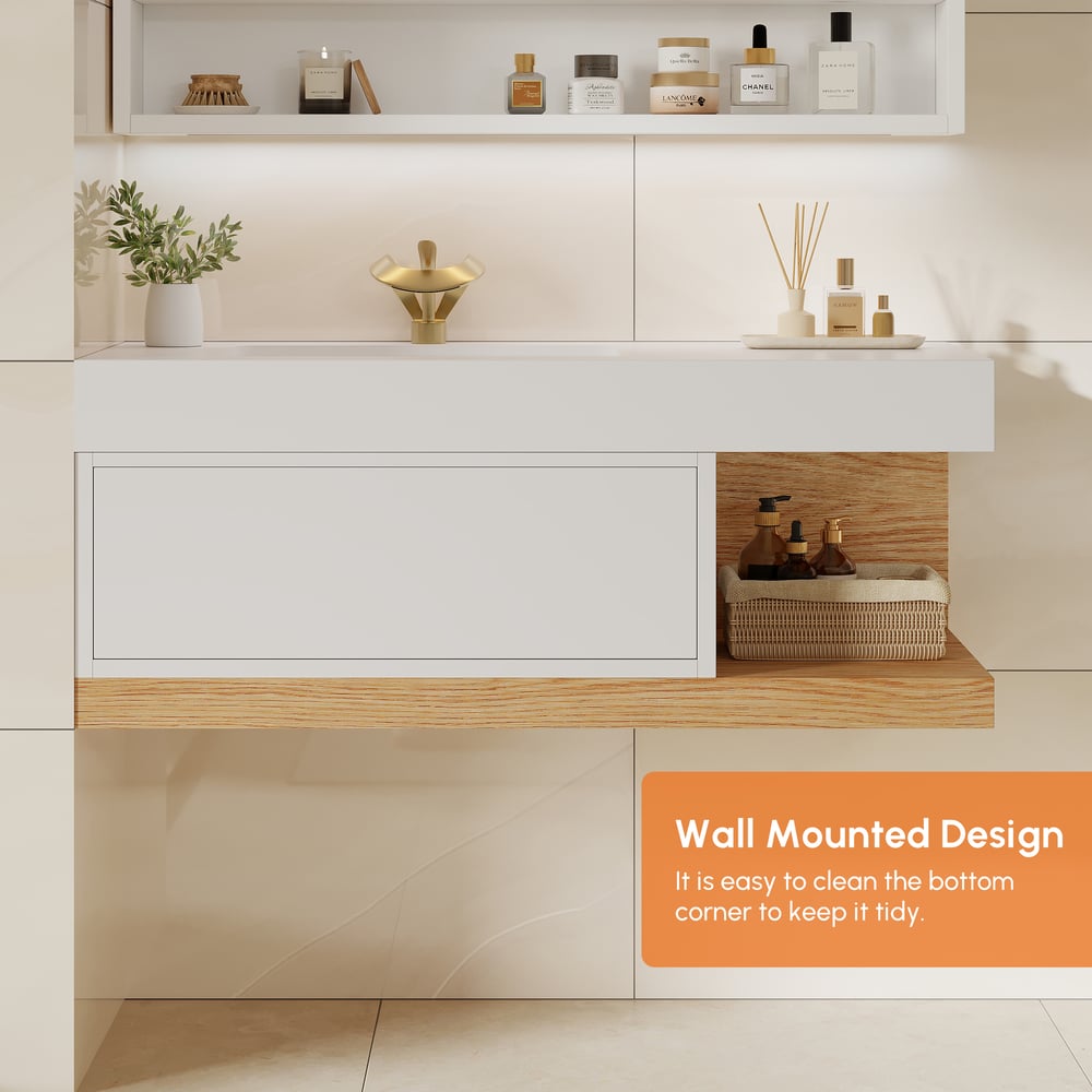 Vaidade de banheiro flutuante moderna de 1000 mm branca e natural com pia Imagem da janela