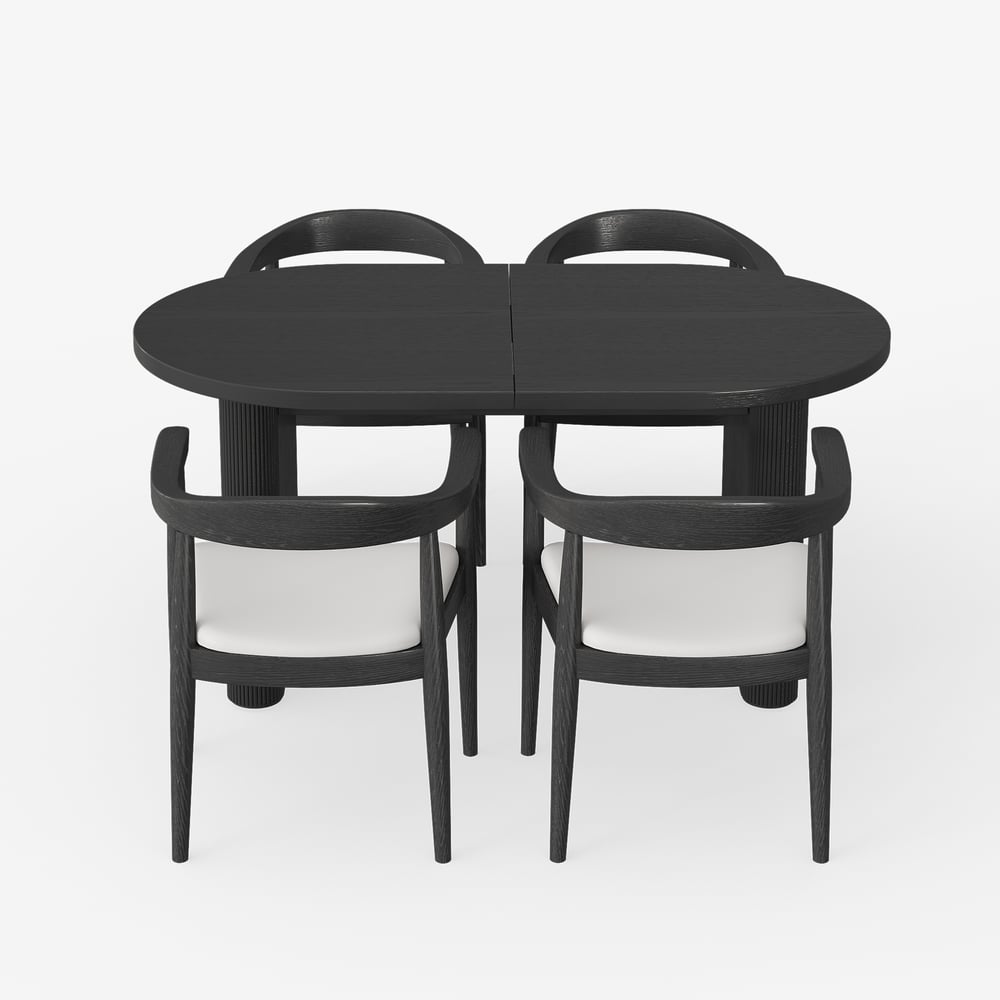 Japandi 1600mm-2000mm Oval Extendable Black Dining Table & 4 Dining Chair Set window image