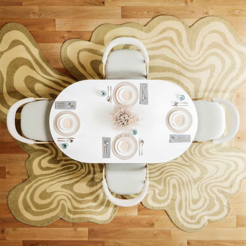 Set tavolo da pranzo ovale allungabile bianco e 4 sedie da pranzo Japandi da 1600 mm-2000 mm Immagine della finestra