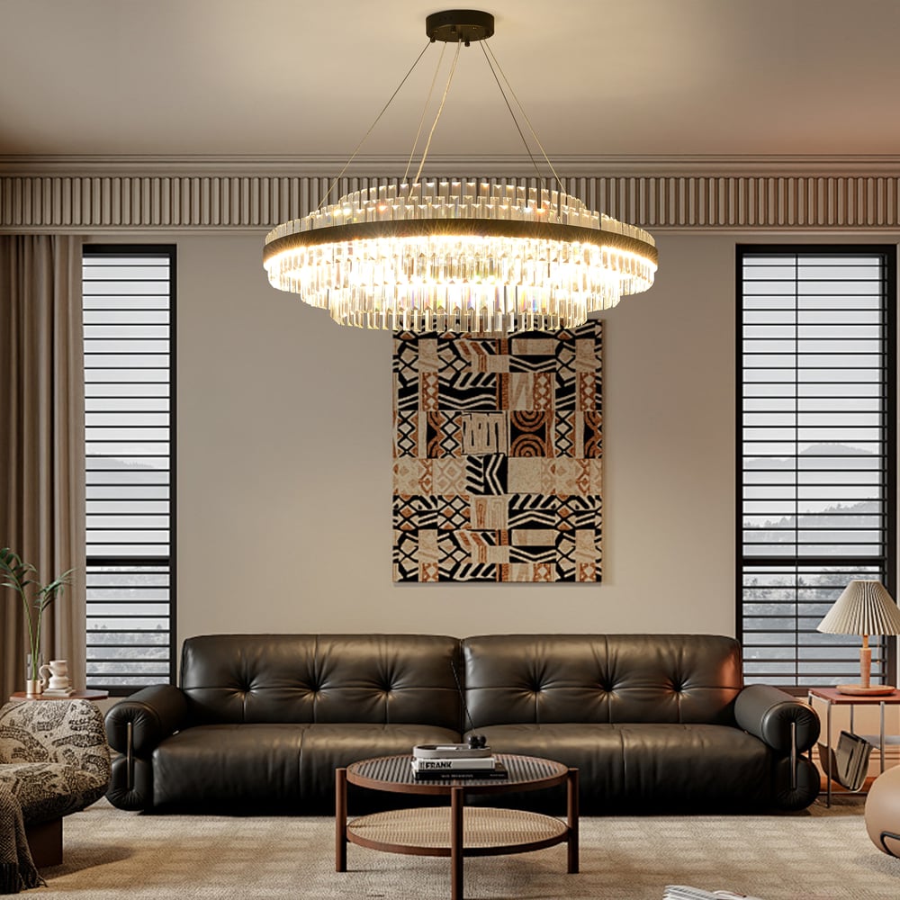 Fixedo Modern Tiered Crystal LED Chandelier in Black Light window image