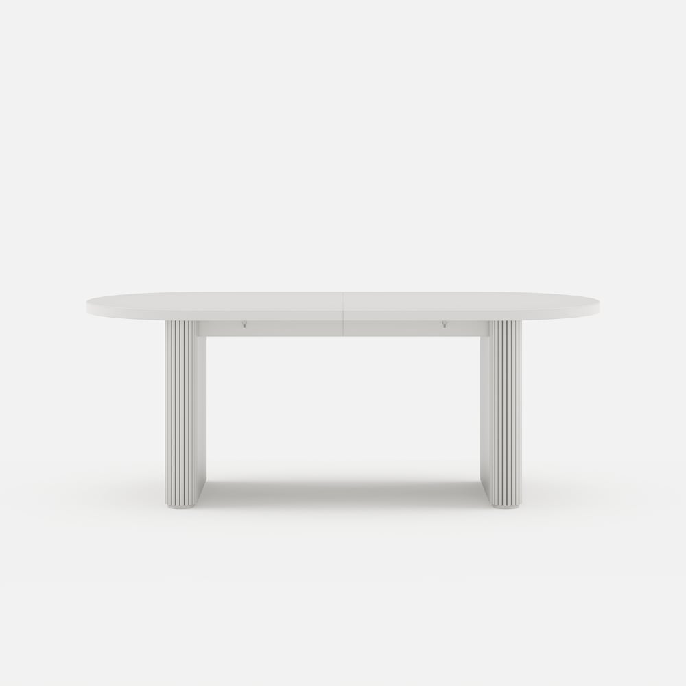 Japandi 2000mm-2400mm Oval Extendable White Dining Table & 8 Dining Chair Set window image