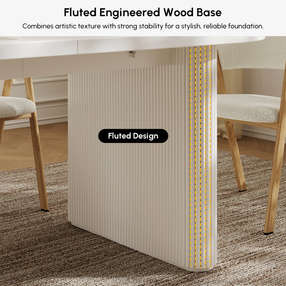 Japandi 2000mm-2400mm Oval Extendable White Dining Table & 8 Dining Chair Set window image