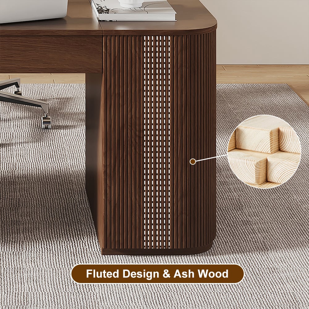 Modern Walnut Standing Writing Desk & Black leather Office Desk Chair Set (59.8" ) window image