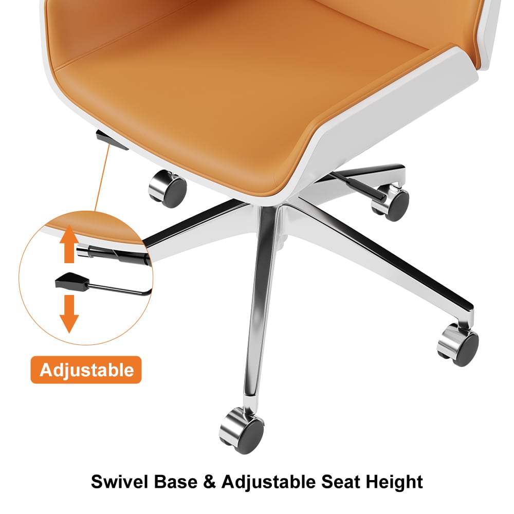 Modern Wash White Standing Computer Desk & Orange Faux Leather Office Chair Set window image