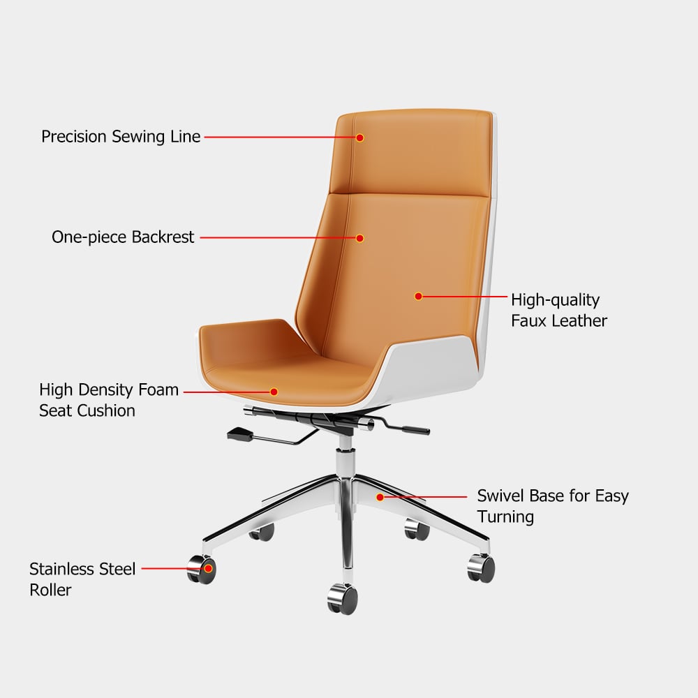 Modern Wash White Standing Computer Desk & Orange Faux Leather Office Chair Set window image