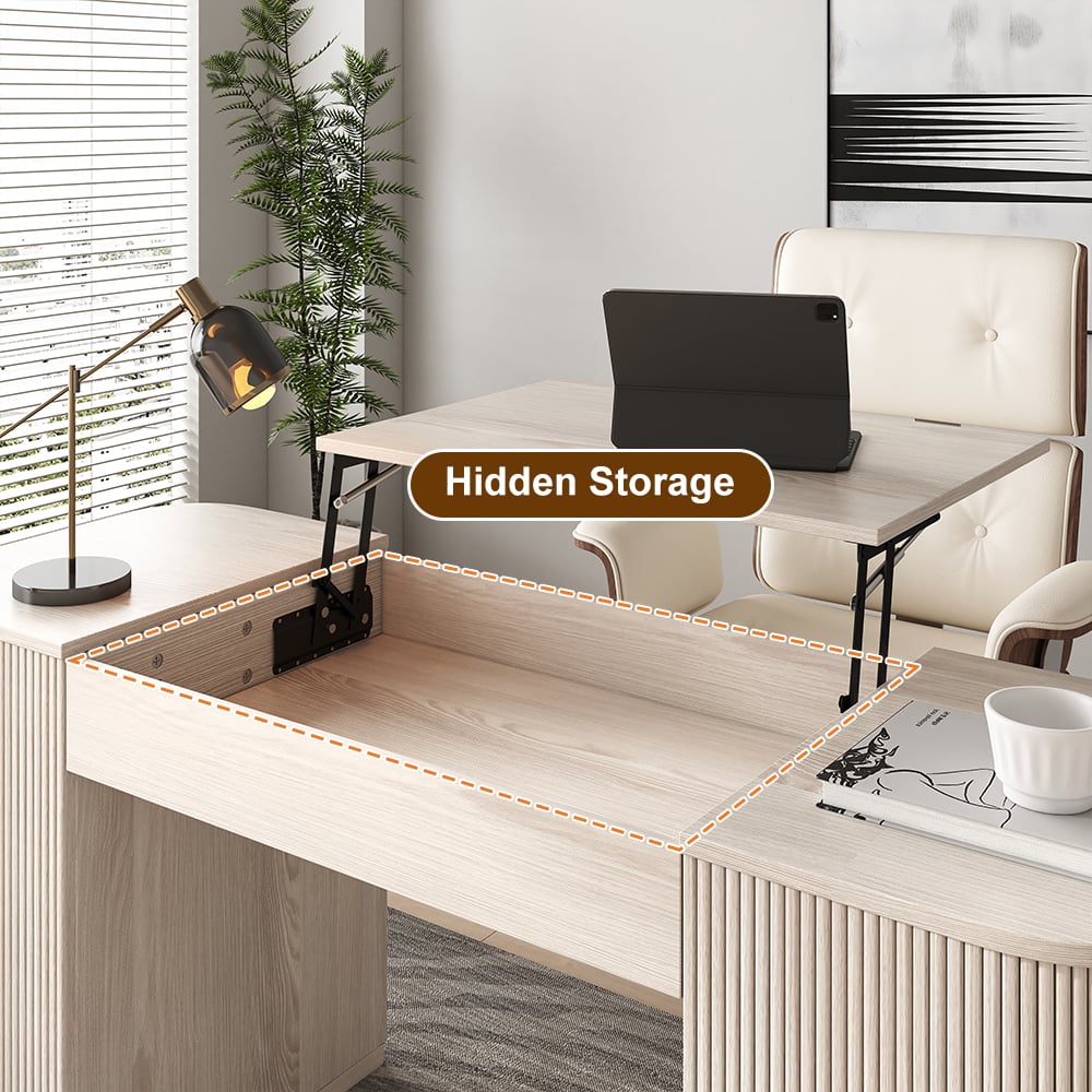 Modern Wash White Standing Computer Desk & Oakic Modern Leather  Swivel Desk Chair Set window image