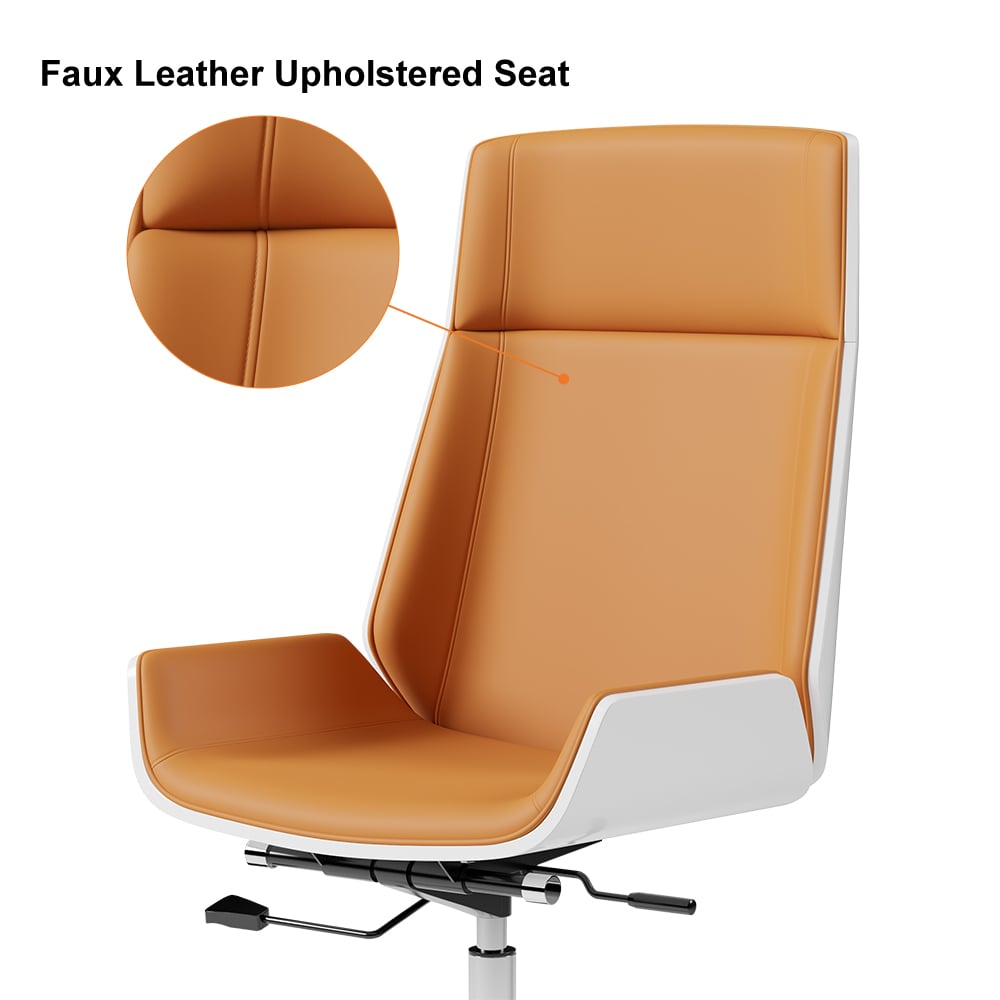 Modern Wash White Standing Computer Desk & Orange Faux Leather Office Chair Set window image