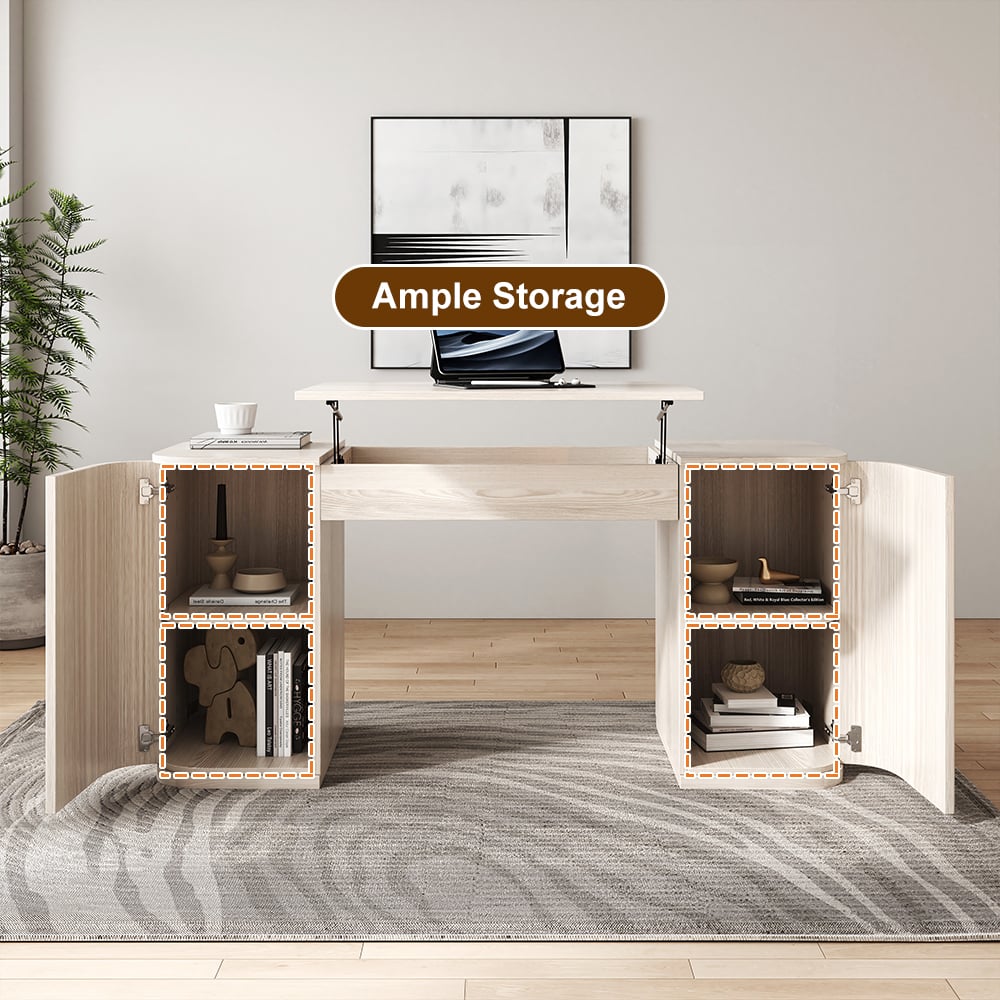 Modern Wash White Standing Computer Desk & Oakic Modern Leather  Swivel Desk Chair Set window image