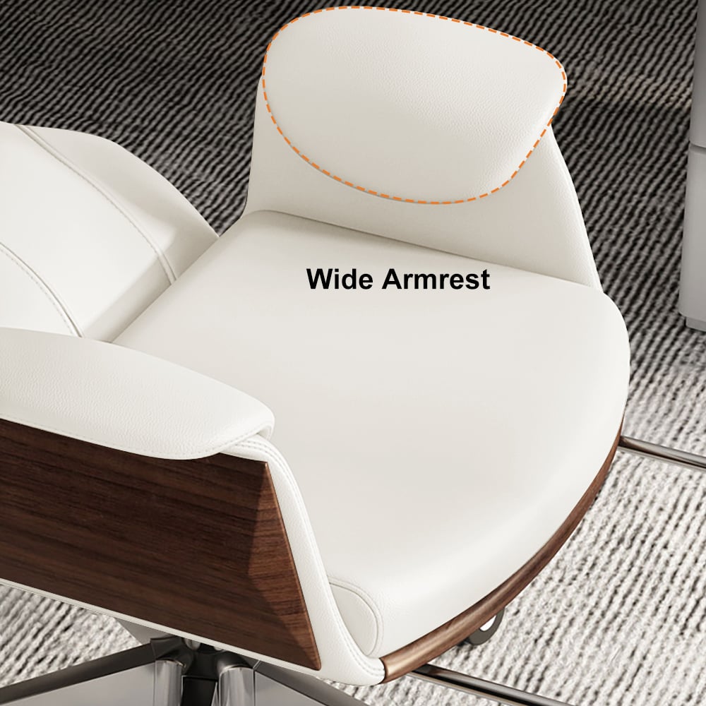 Modern White Large L-Shape Executive Desk with Drawers & Leather Office Desk Chair Set window image