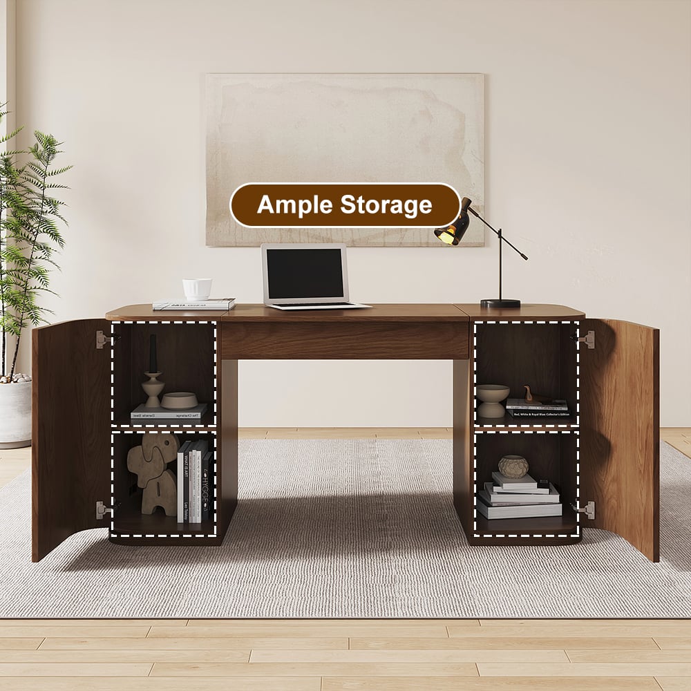 Modern Walnut Standing Writing Desk  & Faux Leather Office Chair Set (59.8" ) window image