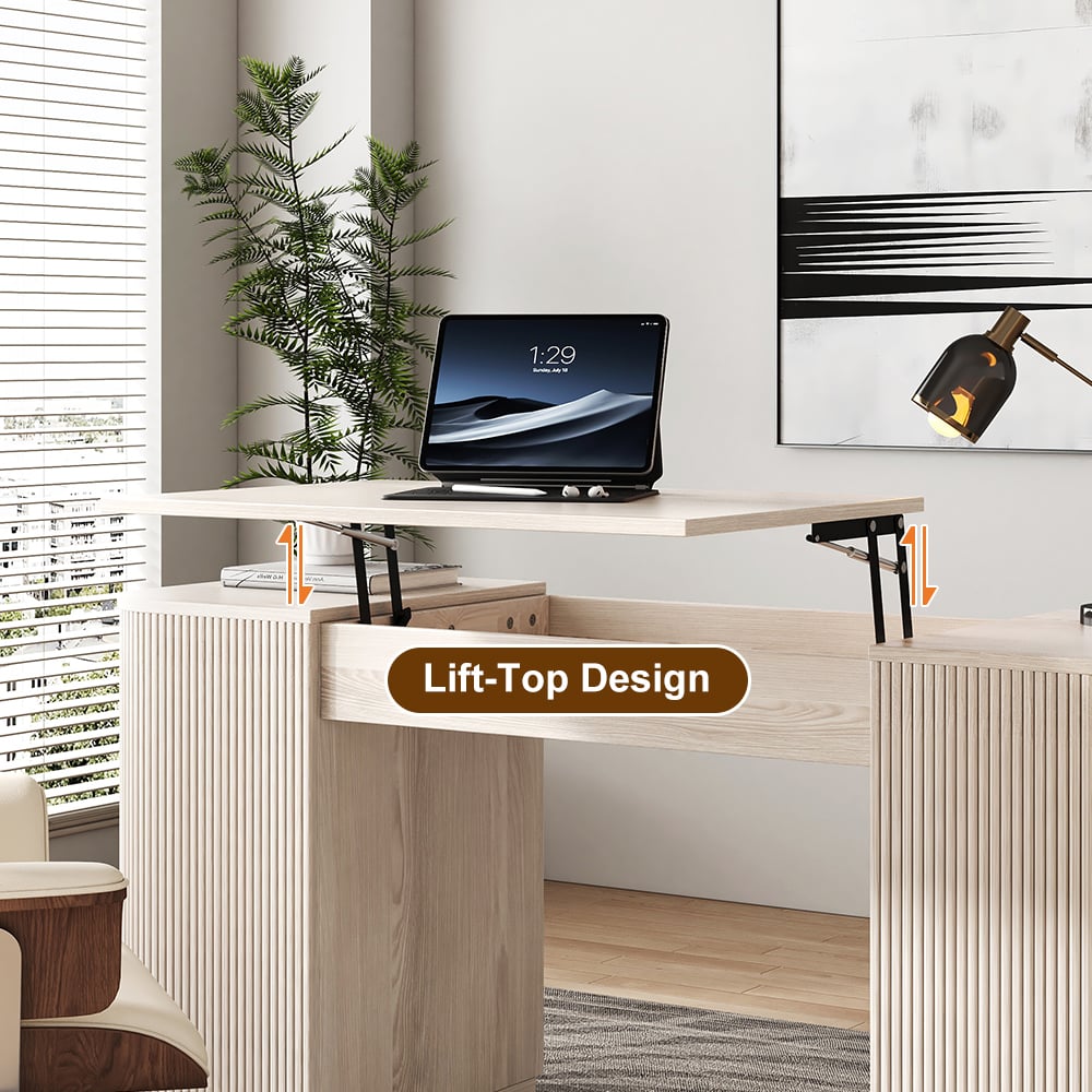 Modern Wash White Standing Computer Desk & Orange Faux Leather Office Chair Set window image