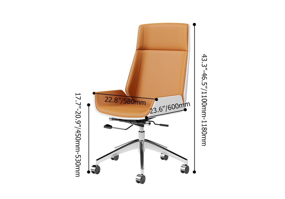 Modern Wash White Standing Computer Desk & Orange Faux Leather Office Chair Set weights dimensions image