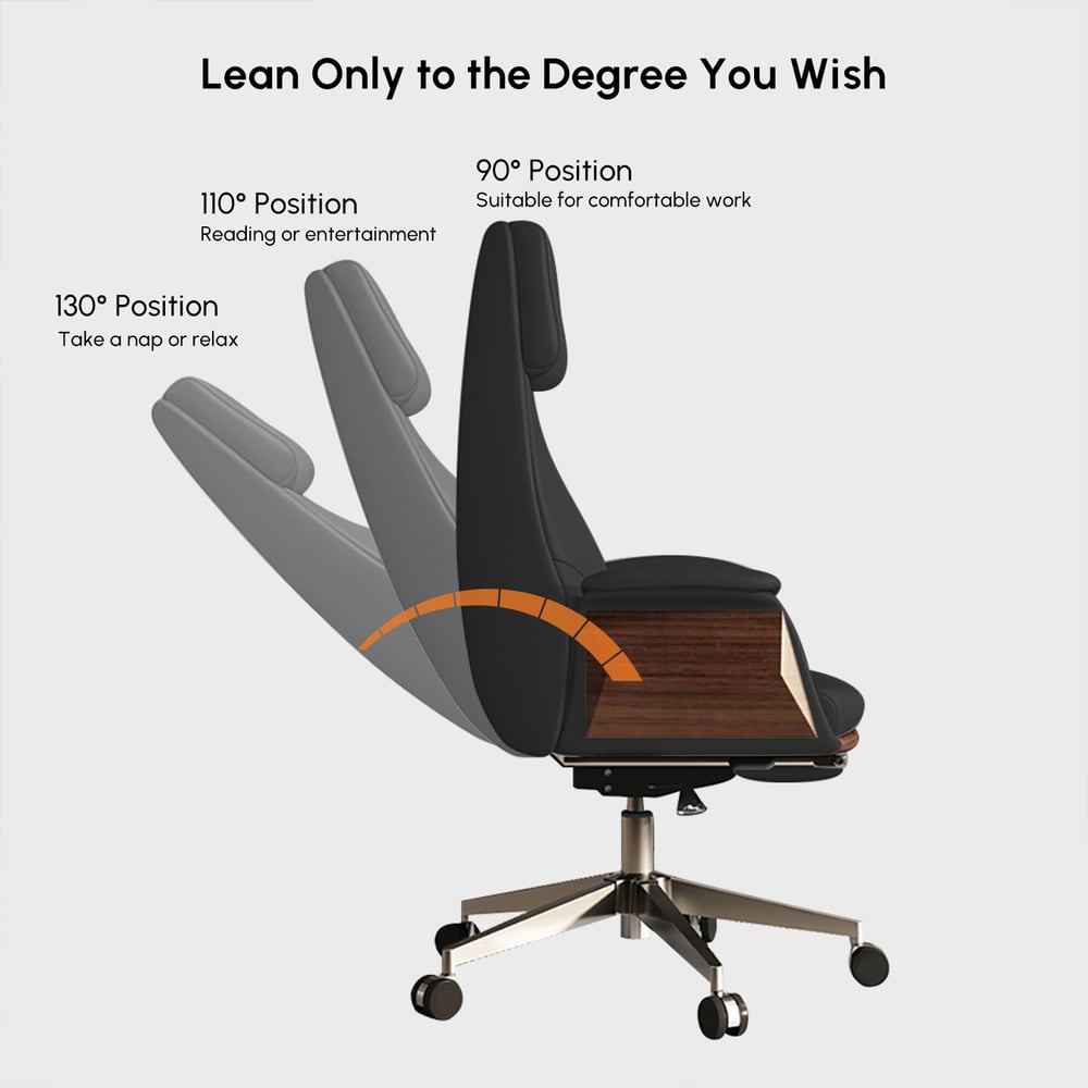 Modern Black L-Shape Executive Desk with Drawers & Swivel Black Leather Office Chair Set window image