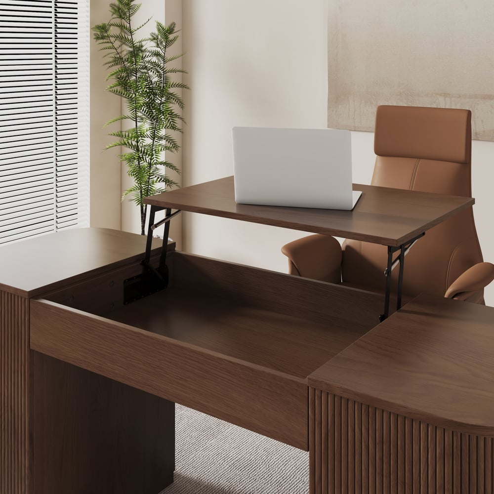 Modern Walnut Standing Writing Desk & Reclining Office Desk Chair Set (59.8" ) window image