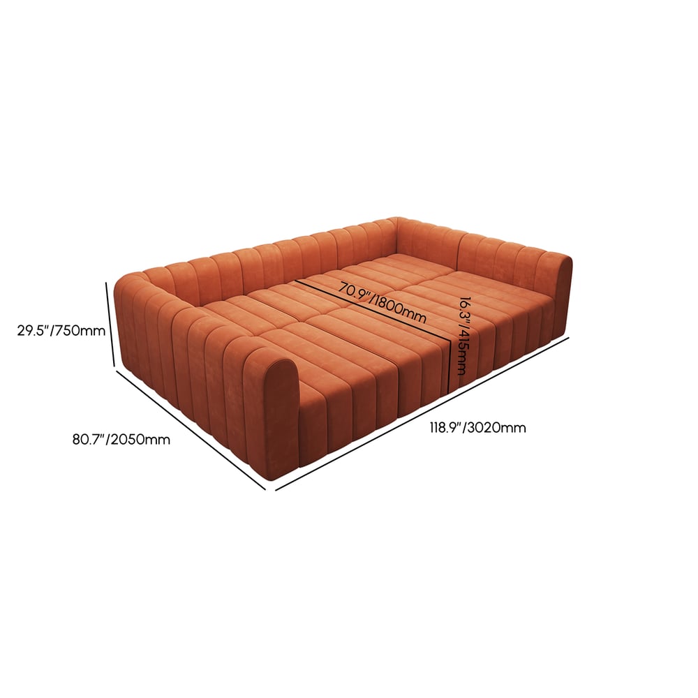 3020mm Velvet Convertible Modular Sectional Sofa Orange Upholstered 6-Seater Sofa Set weights dimensions image