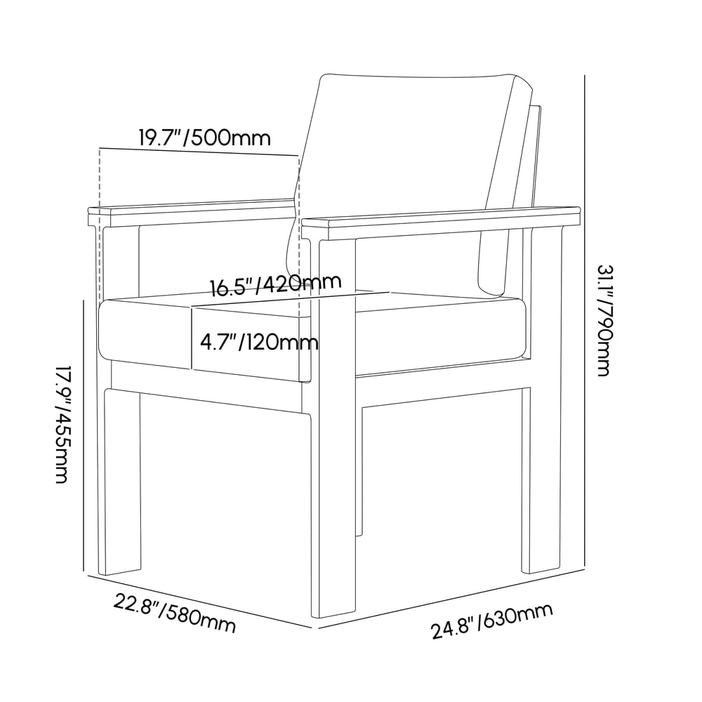 Venkovní jídelní židle Axis 2 PCS Teak & Aluminium s polštářem váhy a rozměry obrázku