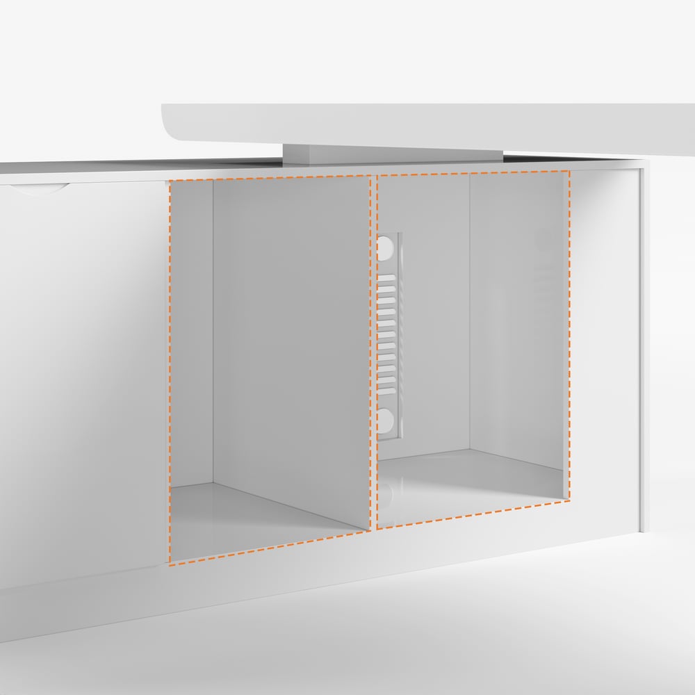 Modern White Large L-Shape Executive Desk with Drawers & Faux Leather Office Chair Set window image