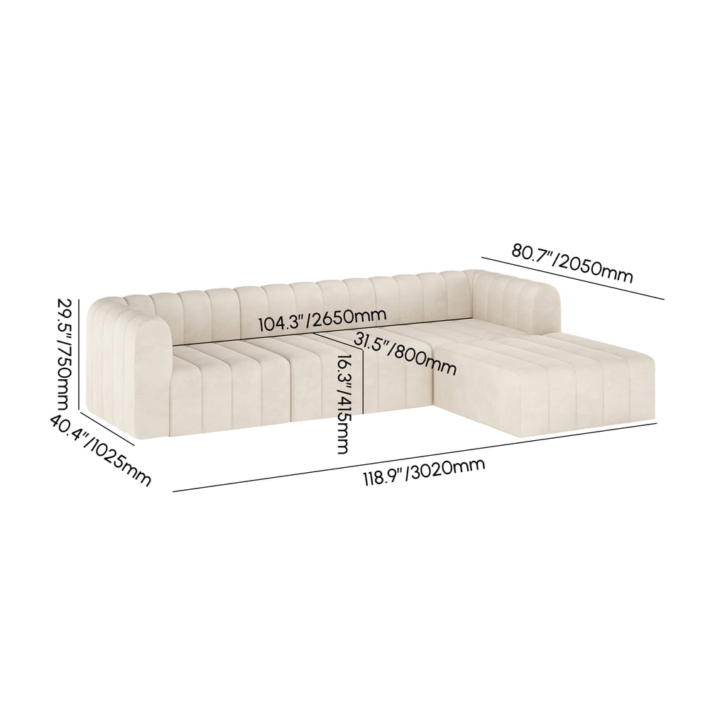 3020mm Off White Velvet Modular Pit Sectional Sofa Set Convertible 4-Piece Upholstered weights dimensions image