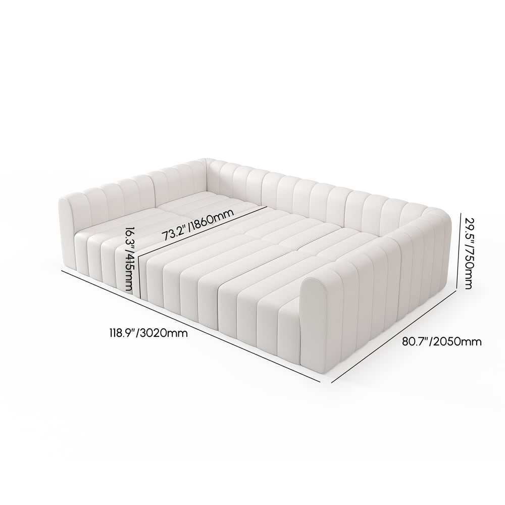 118.9" White Microfiber Leather Modular Pit Sectional Sofa Set Convertible 6-Seater weights dimensions image