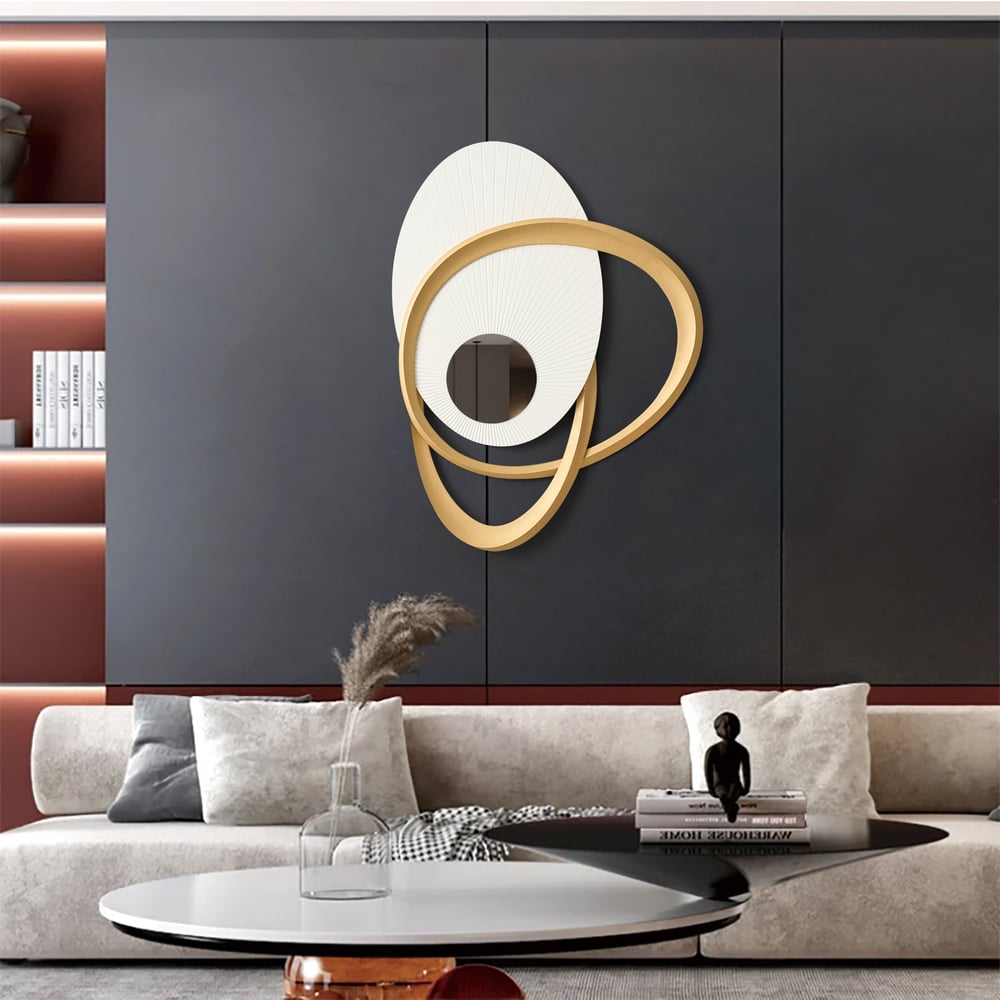 Tenture murale Art Déco avec miroir, 900 mm, blanc et doré, design éclatant image de fenêtre