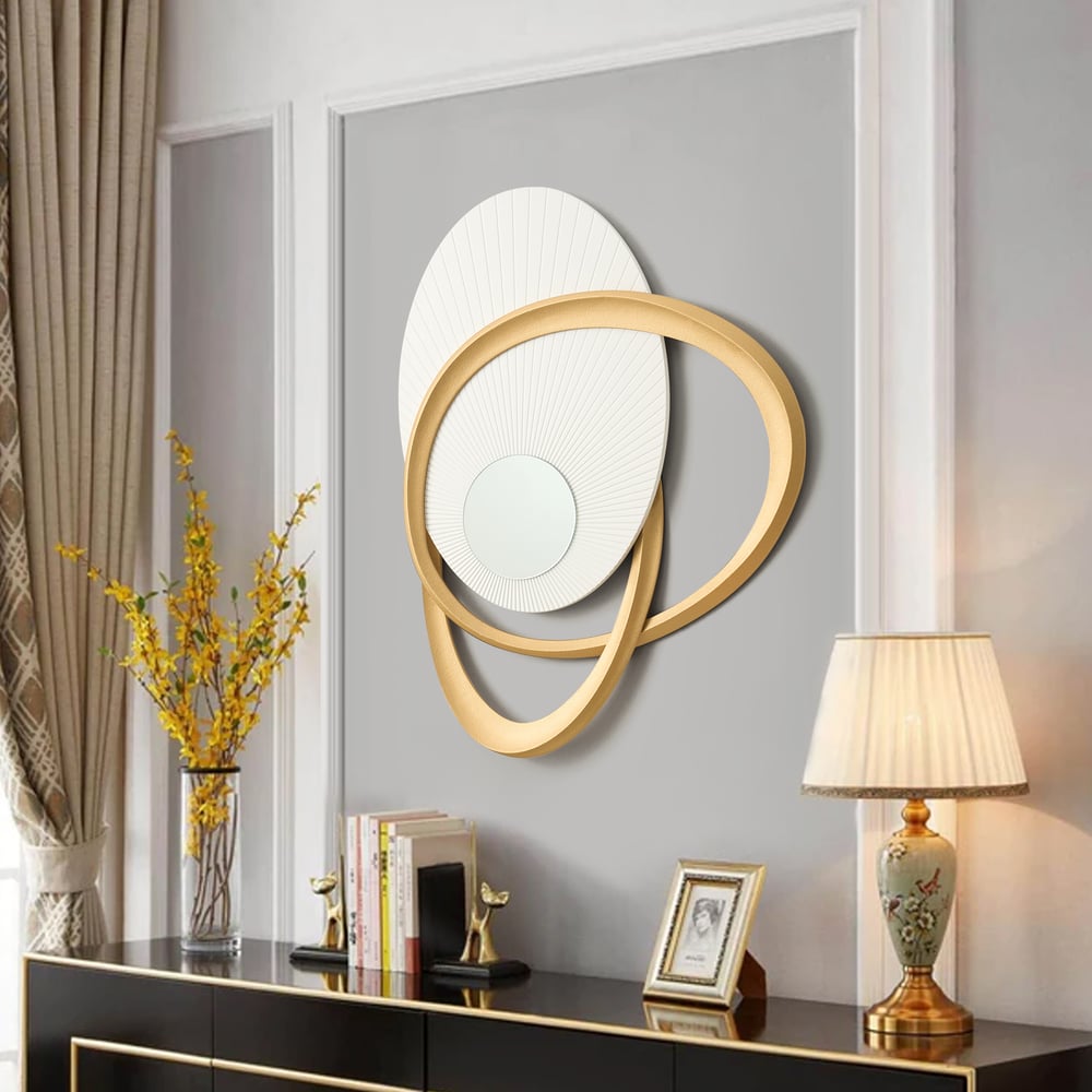 Tenture murale Art Déco avec miroir, 900 mm, blanc et doré, design éclatant image de fenêtre