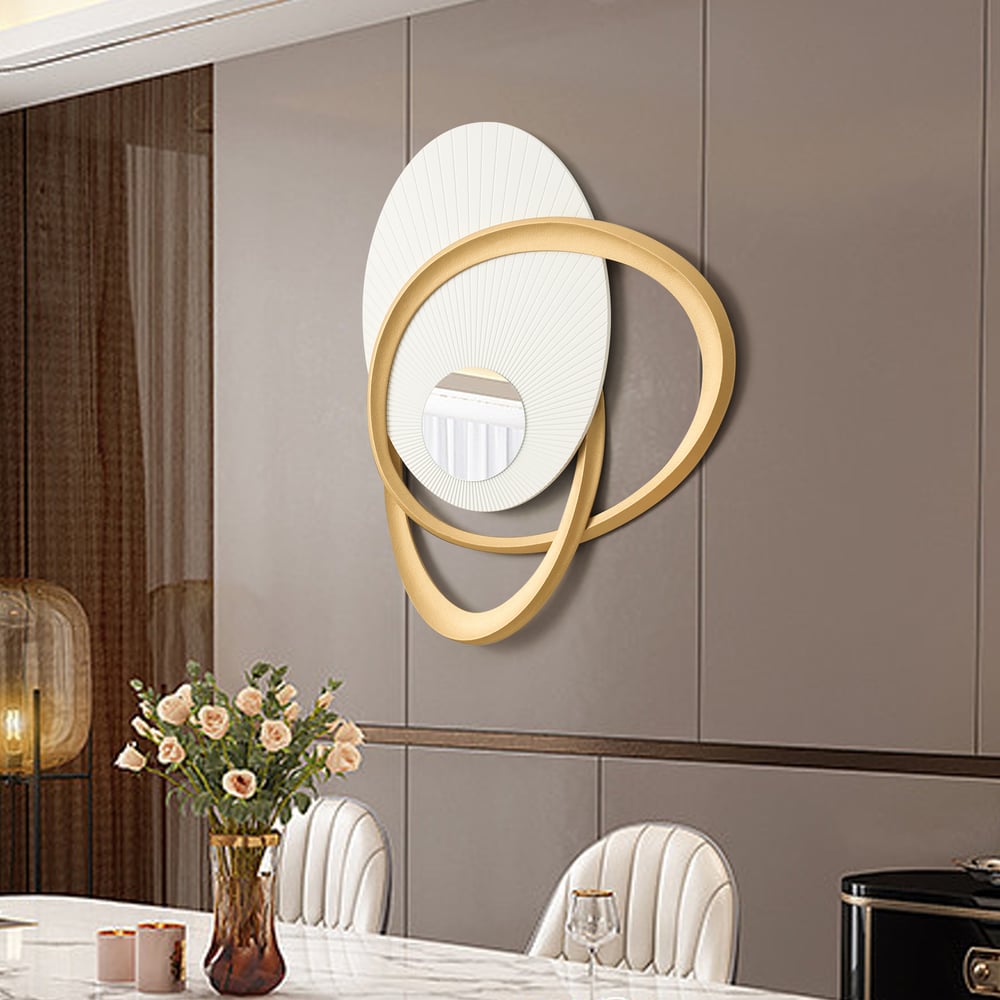 Tenture murale Art Déco avec miroir, 900 mm, blanc et doré, design éclatant image de fenêtre