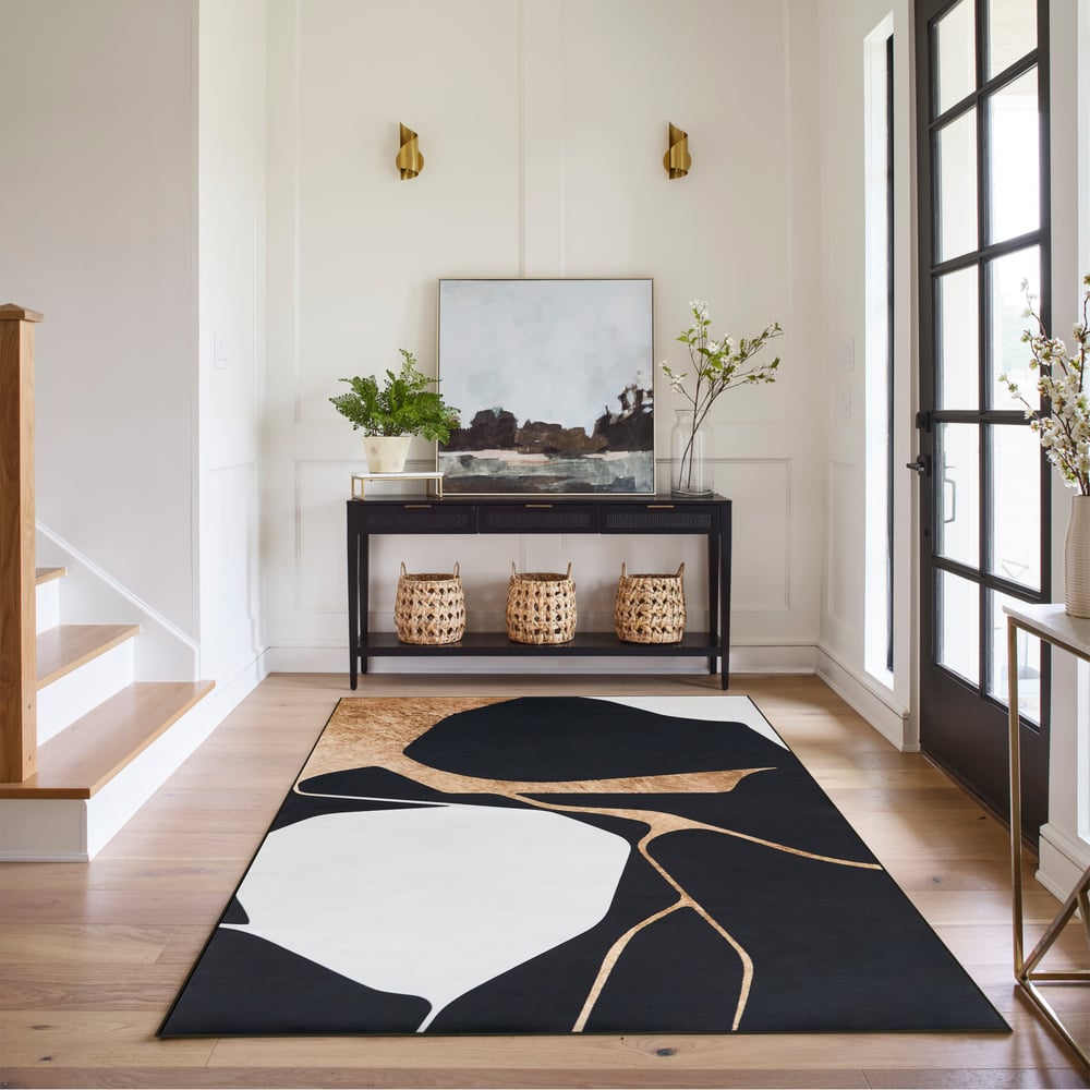 Alfombra abstracta moderna para sala de estar, 1500 mm x 2400 mm, antideslizante y lavable a máquina imagen de ventana