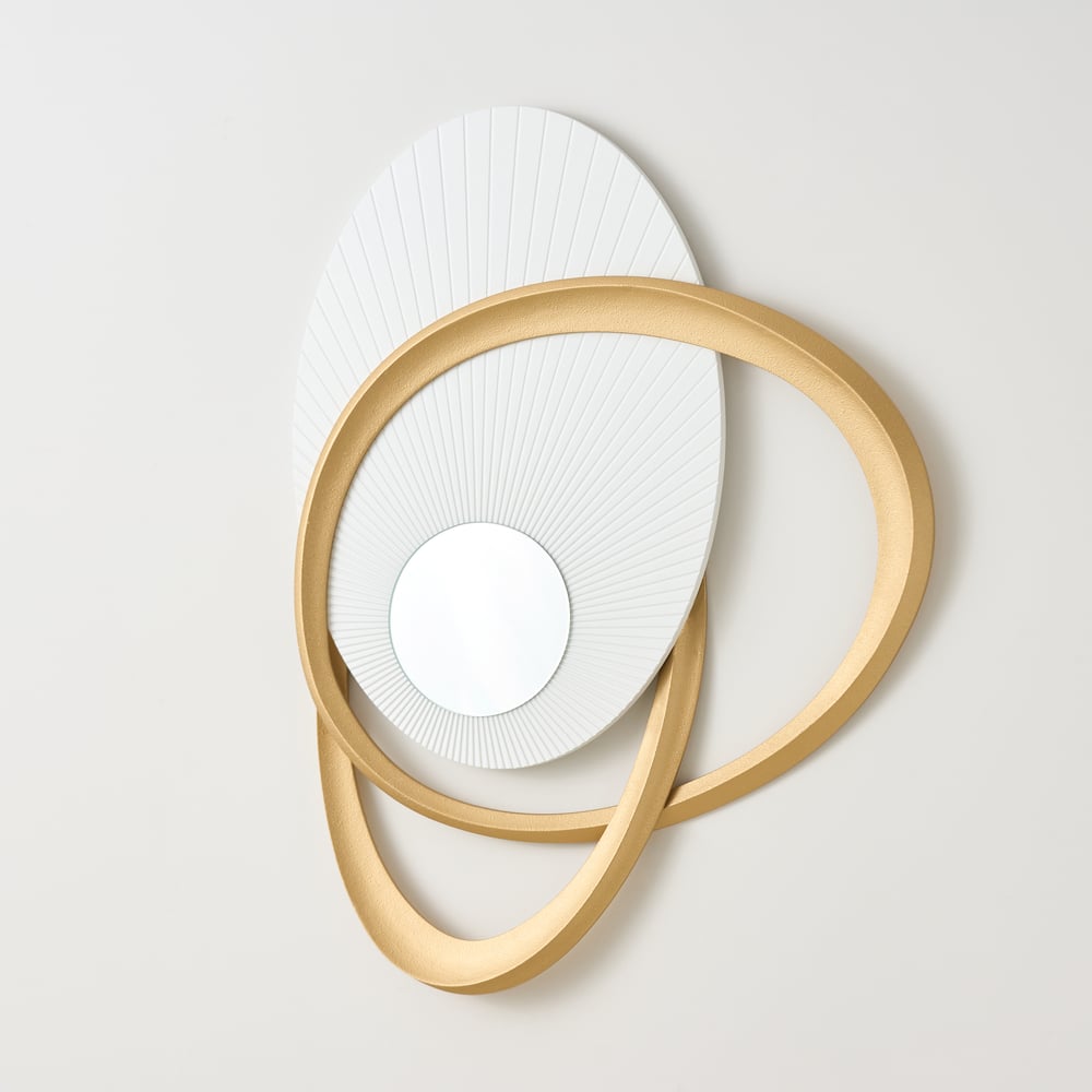 Tenture murale Art Déco avec miroir, 900 mm, blanc et doré, design éclatant image de fenêtre