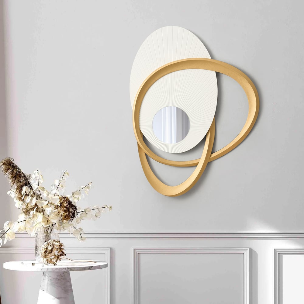 Tenture murale Art Déco avec miroir, 900 mm, blanc et doré, design éclatant image de fenêtre