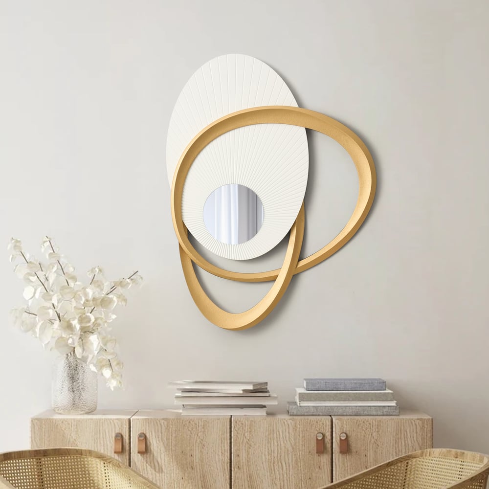 Tenture murale Art Déco avec miroir, 900 mm, blanc et doré, design éclatant image de fenêtre