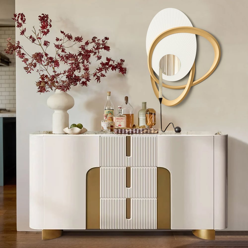 Tenture murale Art Déco avec miroir, 900 mm, blanc et doré, design éclatant image de fenêtre