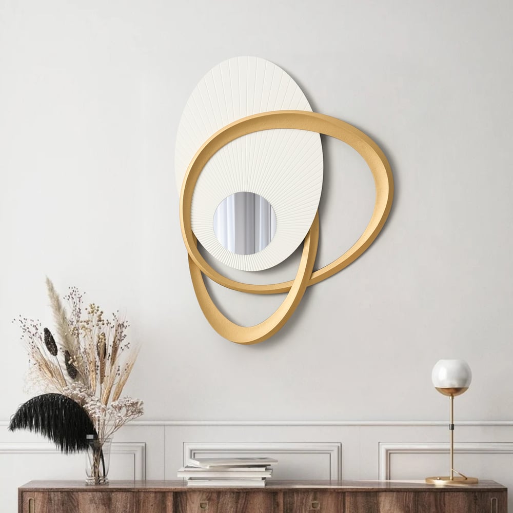 Tenture murale Art Déco avec miroir, 900 mm, blanc et doré, design éclatant image de fenêtre
