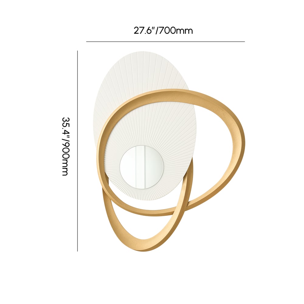 Tenture murale Art Déco avec miroir, 900 mm, blanc et doré, design éclatant Poids, dimensions, image