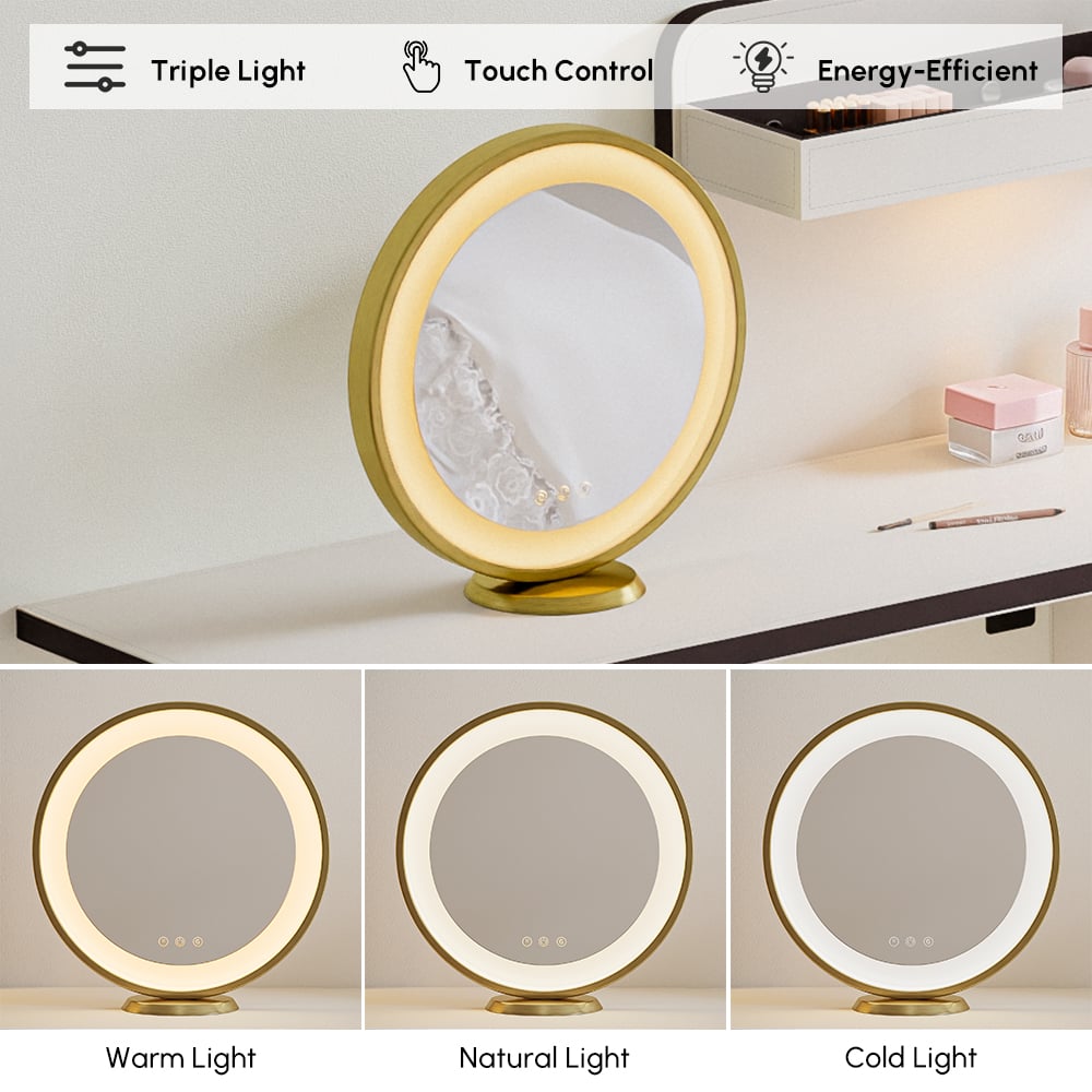 Saddle Leather Floating Makeup Vanity with Tempered Glass Top & Mirror window image