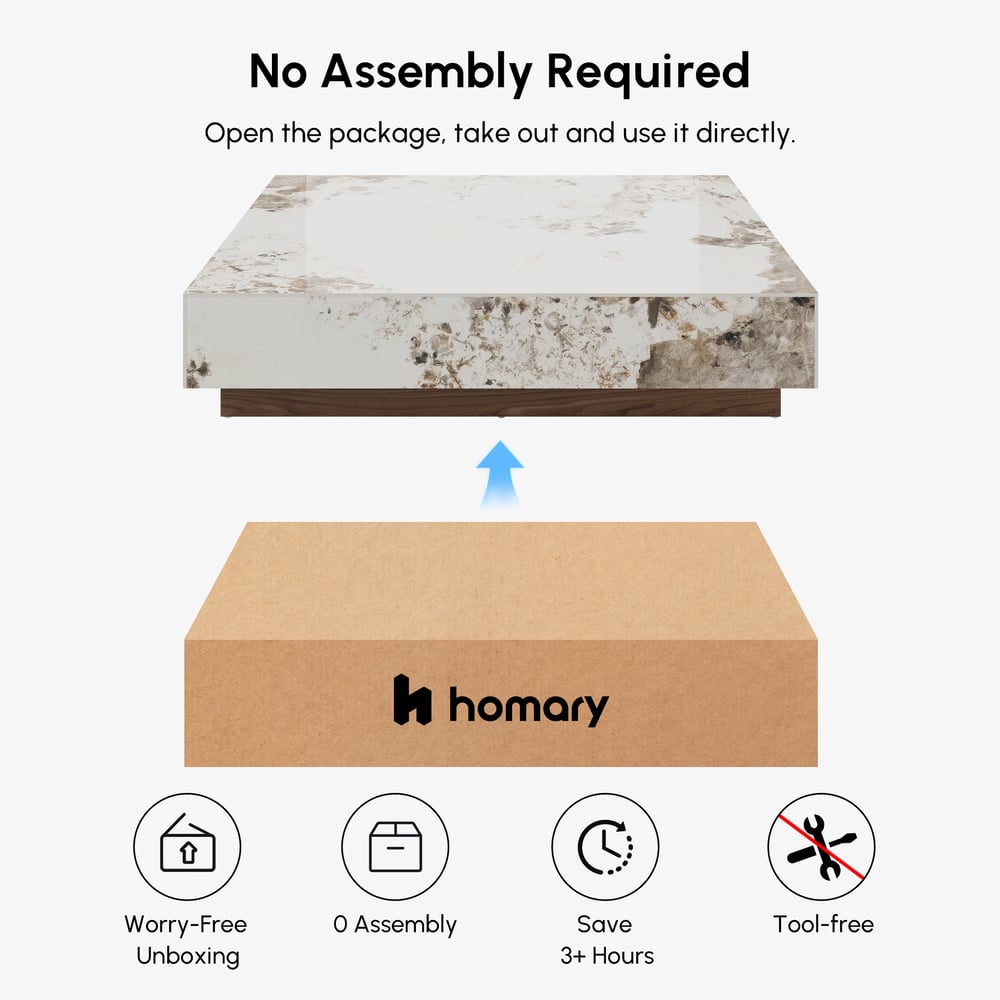 1000mm Square Sintered Stone Block Coffee Table With Wood Base window image