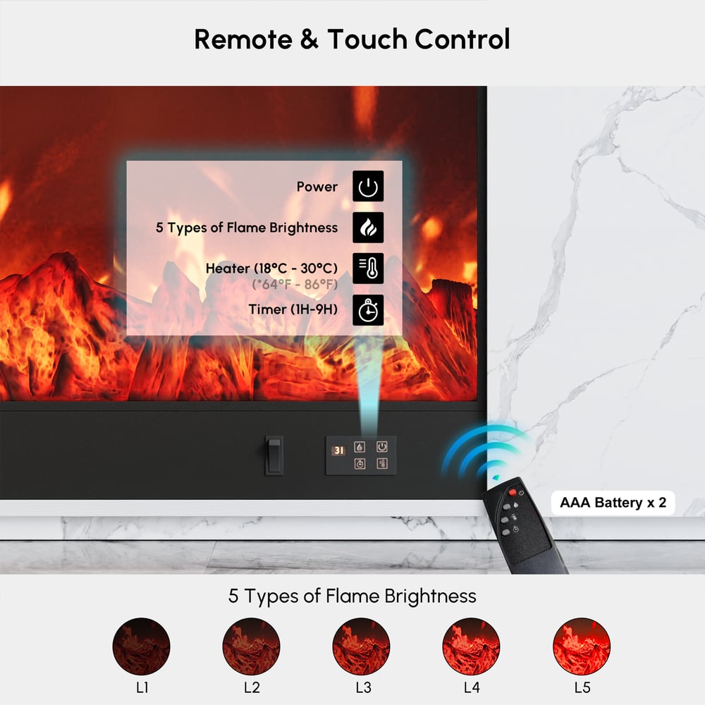 Armário de TV com lareira elétrica em chapa de pedra sinterizada, 180 cm, cor branca Imagem da janela