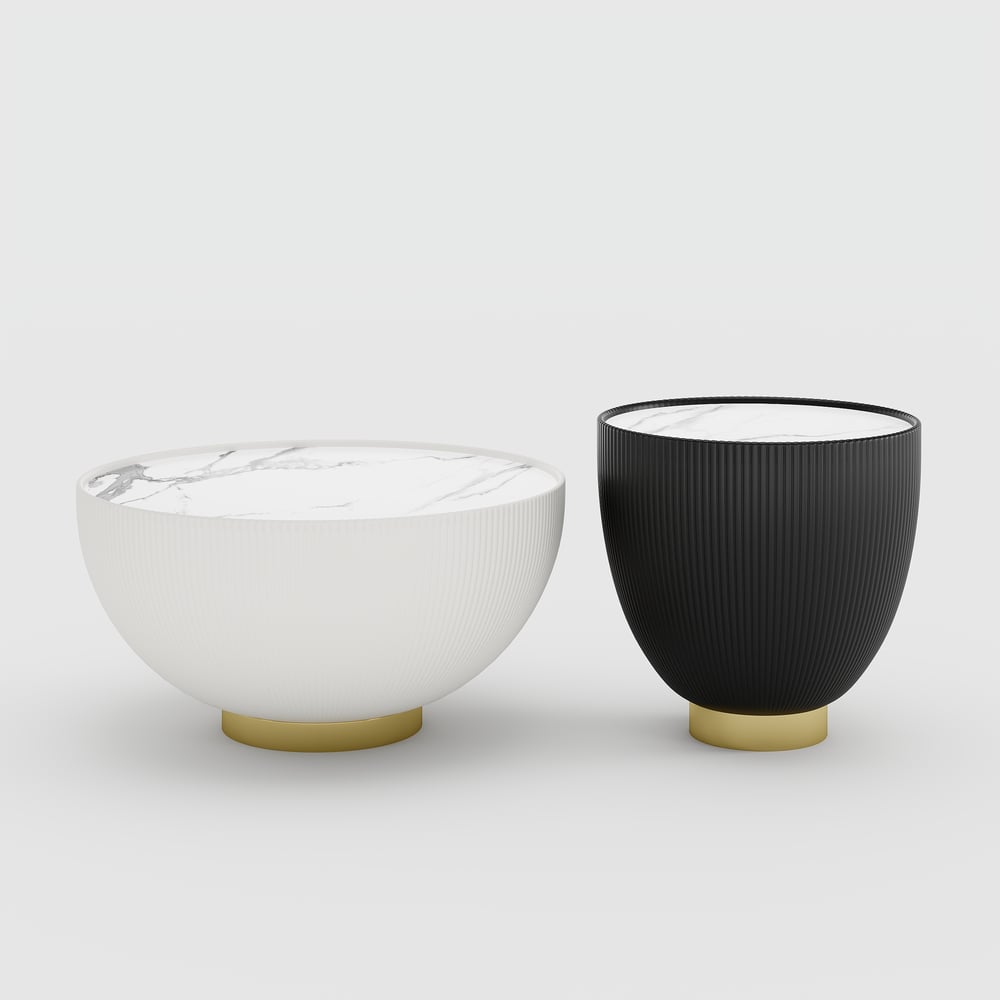 Conjunto de mesa de café com tambor redondo de couro de pedra sinterizada (20"-28") Imagem da janela