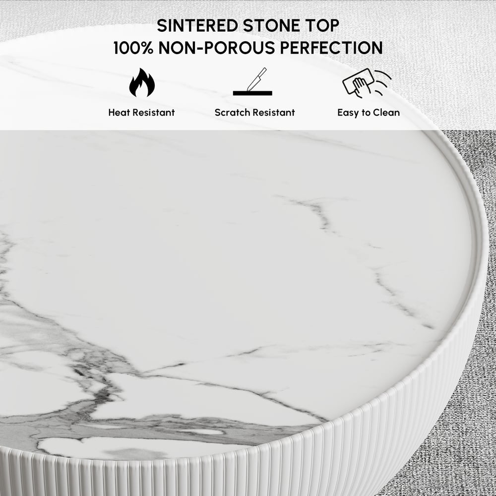 Conjunto de mesa de café com tambor redondo de couro de pedra sinterizada (20"-28") Imagem da janela